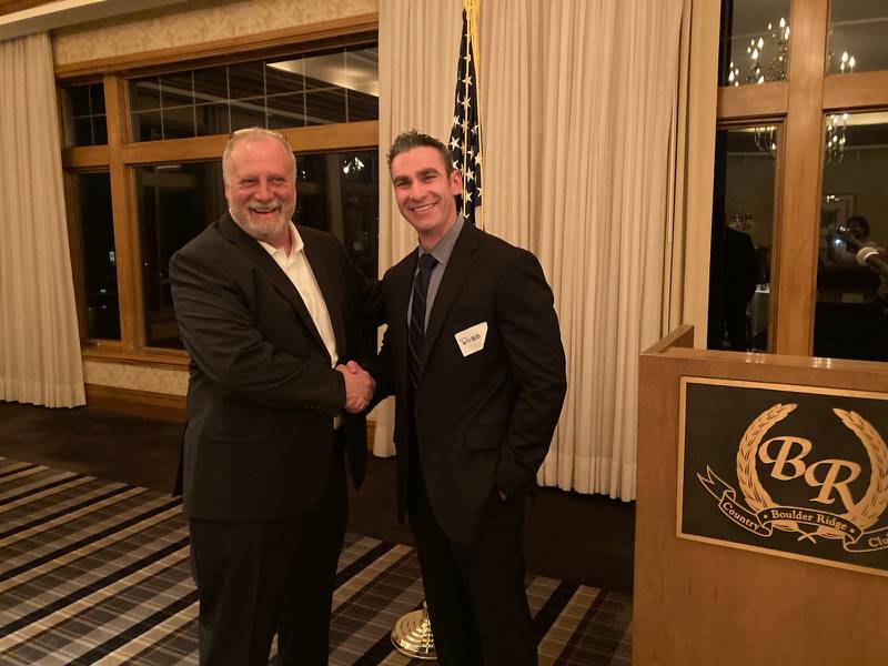 McHenry County Sheriff Bill Prim (left) and McHenry County Sheriff Deputy Chief of Operations Robb Tadelman (right) pose together on Wednesday, March 10, 2021, at an event at the Boulder Ridge Country Club.