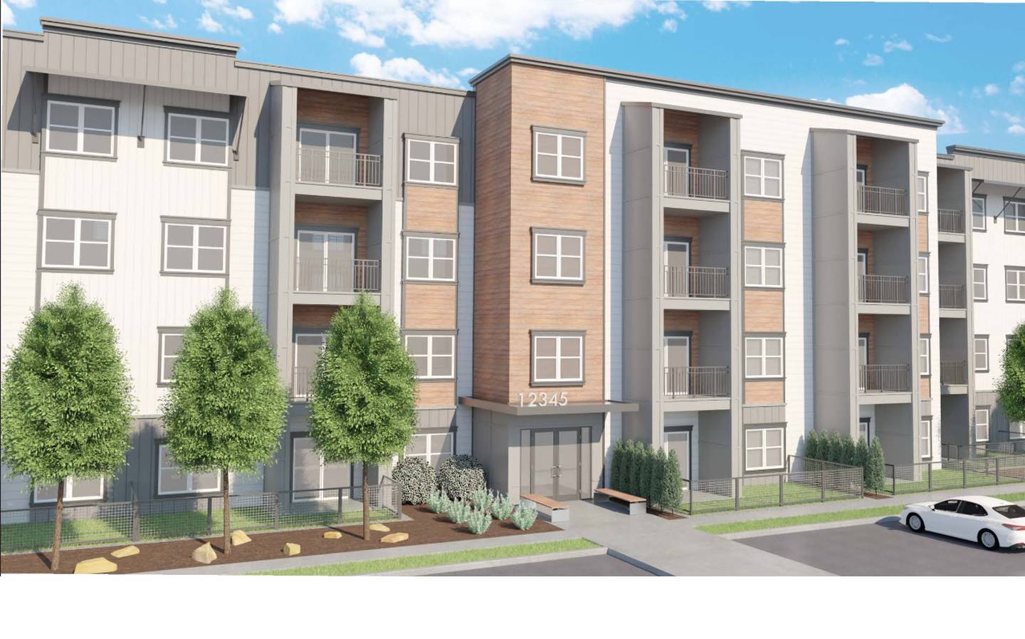 A rendering of a building from a 400-unit development by Lynd Living. Lynd appeared in front of the Huntley Village Board at its April 28, 2022 meeting to pitch a series of changes to the project, which was originally proposed in February.