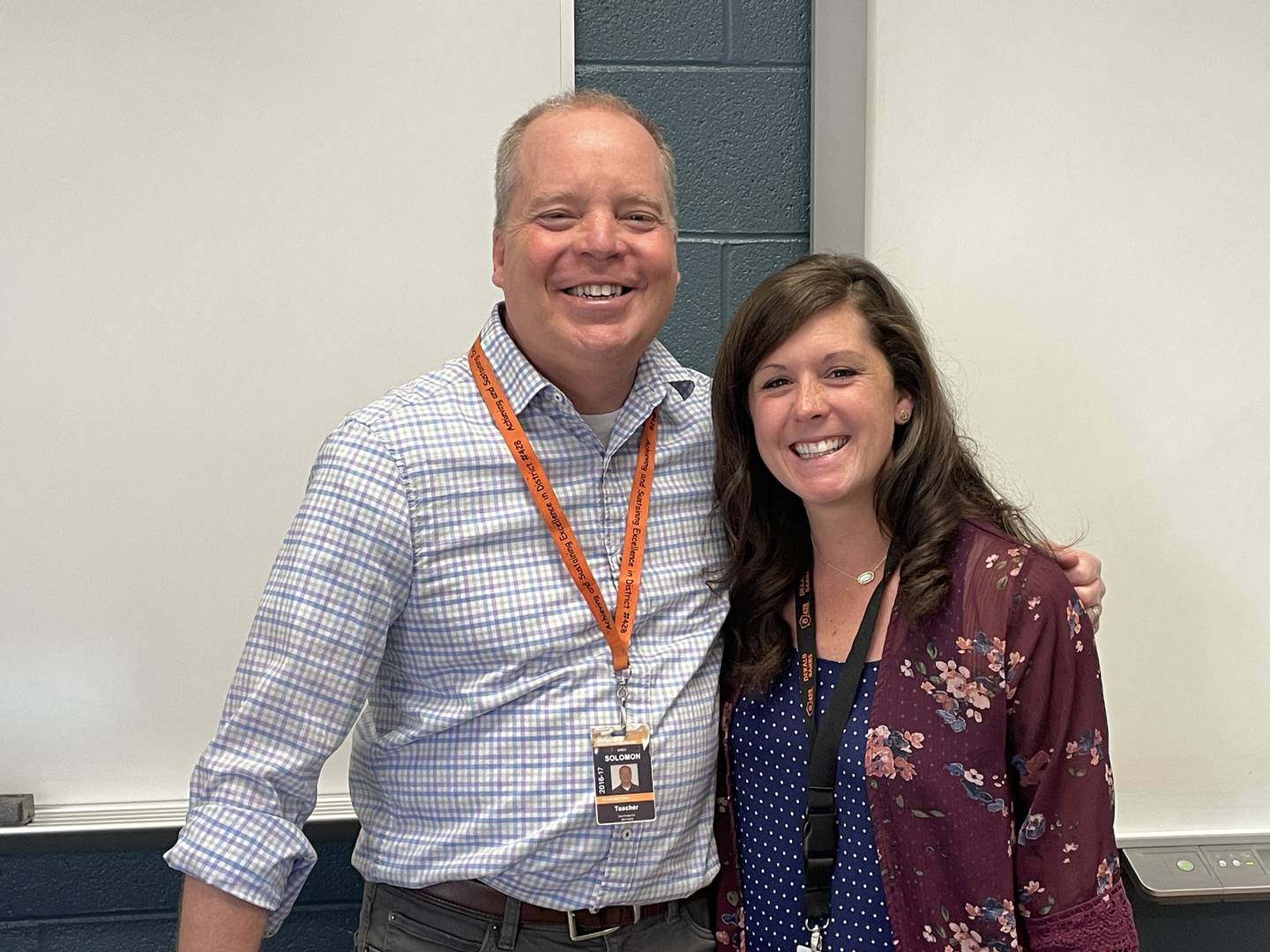 Greg Solomon, DeKalb High School humanities teacher and head of the speech/forensics team, pictured with DeKalb High School Principal Donna Larsen.