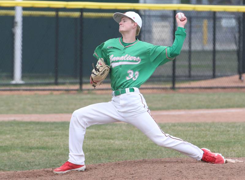 L-P's Rock Radtke throws a pitch to Morris on Wednesday, April 17, 2024 at Huby Sarver Field inside the L-P Athletic Complex in La Salle.