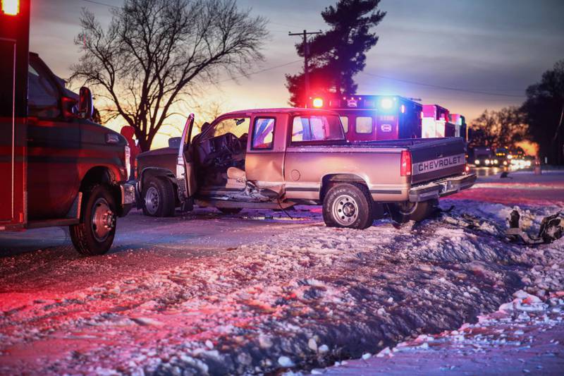 One man was airlifted and two other people were transported to the hospital after a crash near Marengo Friday, Dec. 20, 2024.