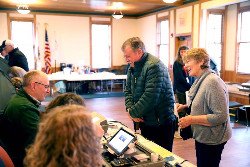 Voters Valeria and Gary Hester of Campton Hills during the Consolidated Election on Tuesday, April 4, 2023 at the Campton Hills Township Community Center.