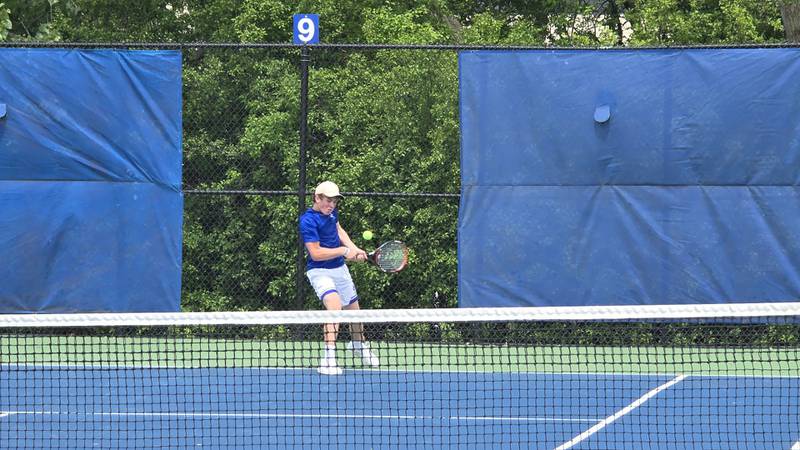Newman sophomore Joel Rhodes is pictured competing at the state tennis meet on Thursday, May 29, 2025.