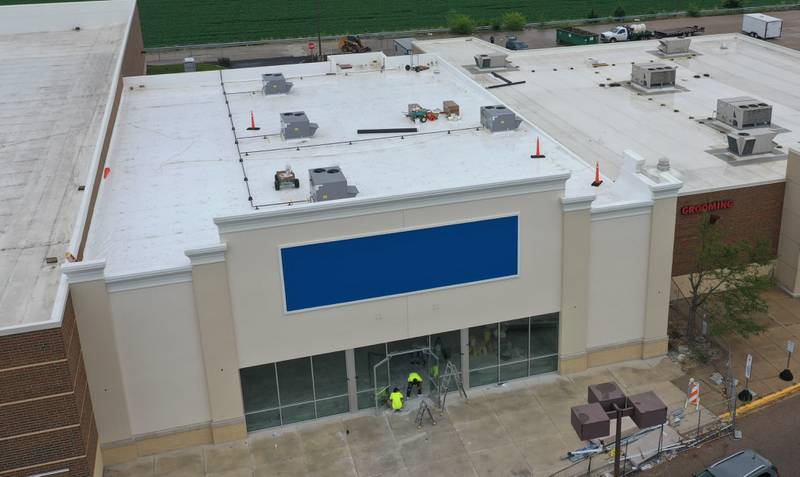 An aerial view of the front of the Five Below store on Tuesday, July 8, 2025 between Kohl's and PetSmart in Peru. The 10,083 square foot building is taking shape. Five Below is a chain of specialty discount stores that prices most of its products at $5 or less with a smaller assortment of products priced up to $25.