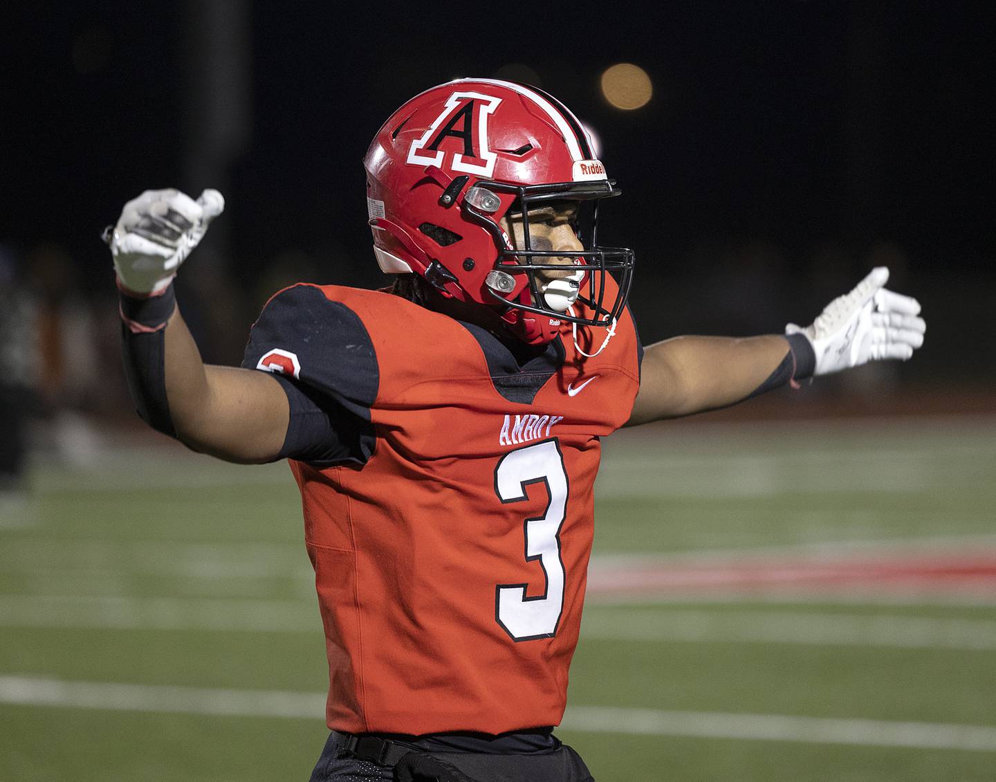 Amboy’s Cody Winn celebrates the Clippers’ win over Milledgeville Friday, Nov. 22, 2024, in the 8-man football championship in Monmouth.