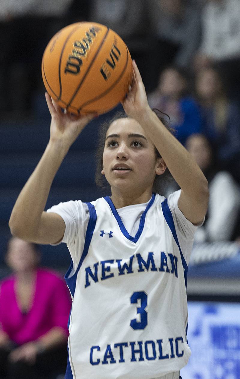 Newman’s Paizlee Williams puts up a shot against Stillman Valley Monday, Feb. 2, 2026.