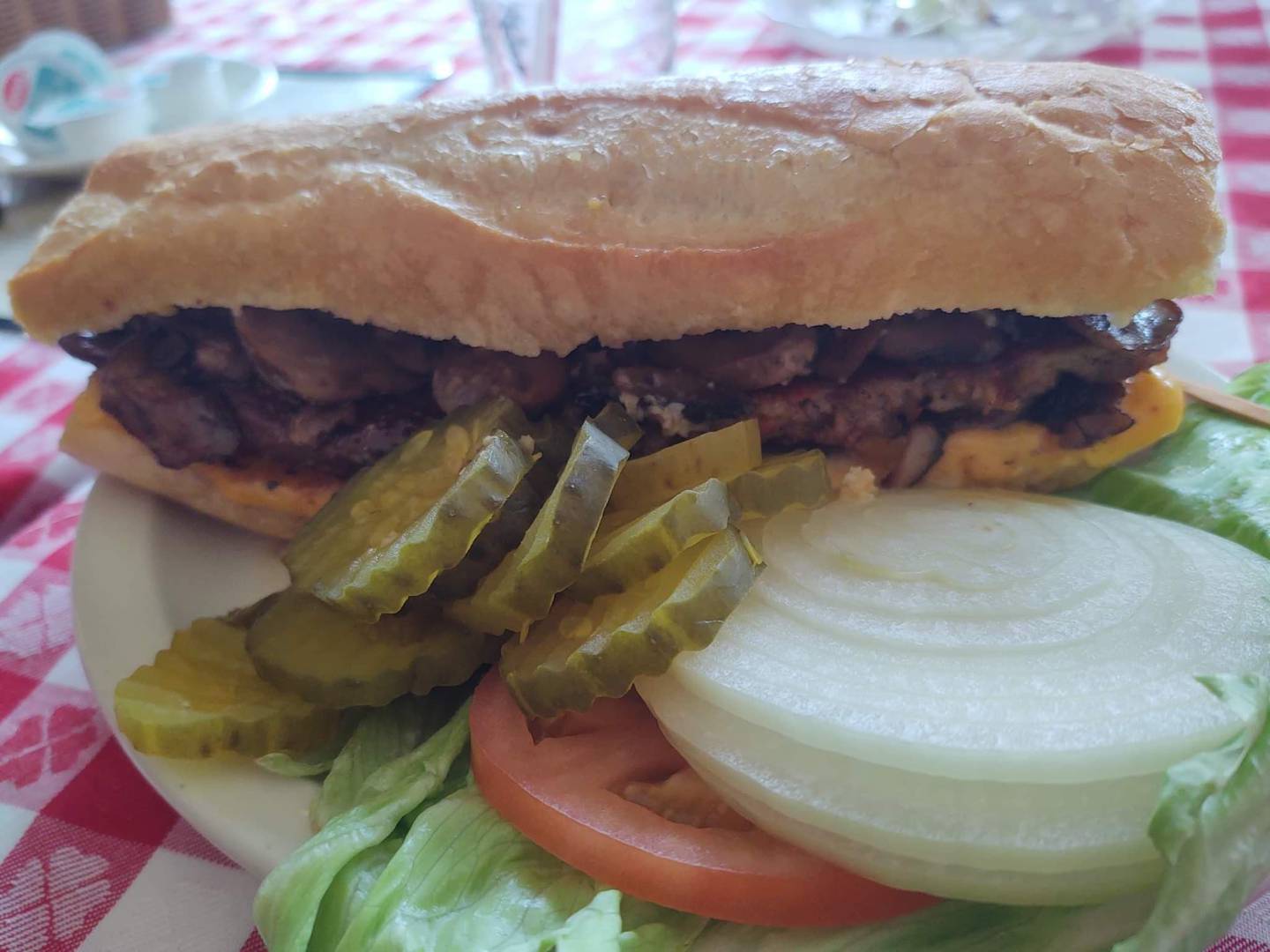 Merichka's in Crest Hill offers a few vegetarian options, too. This "poorboy" featured a veggie burder and generous vegetable toppings: grilled onions and mushrooms on the burger and lettuce, tomato, onion and pickles on the side.