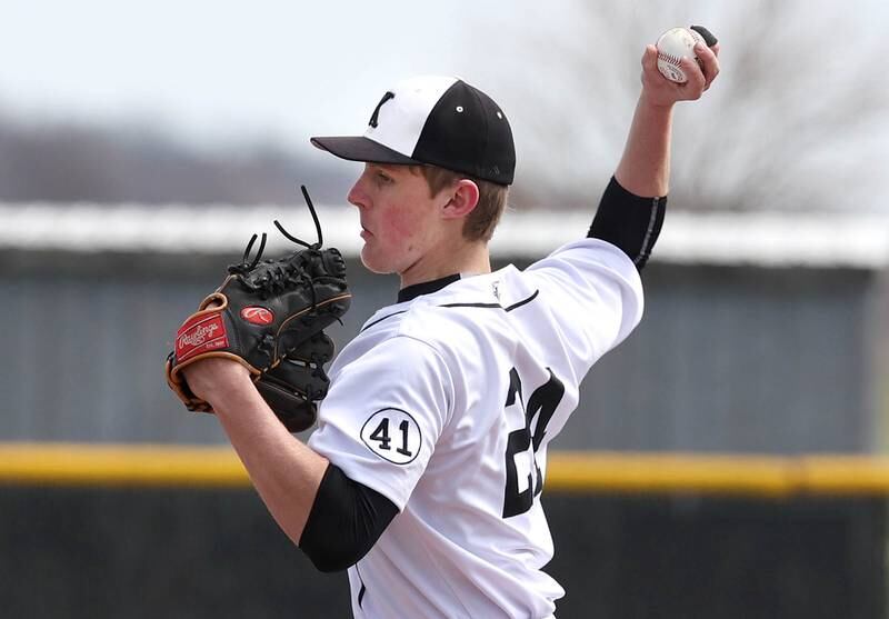 Kaneland's Johnny Spallasso throws a pitch during their game against DeKalb Friday, April 15, 2022, at Kaneland High School in Maple Park.