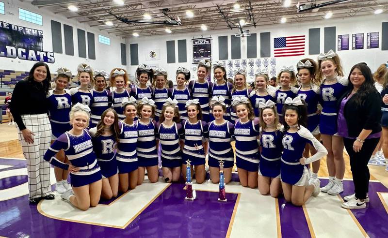 The Rochelle Township High School varsity and junior varsity competition cheer teams both took first place in the Wilmington Spiritline Competition in their divisions on Sunday, Nov. 23, 2025.