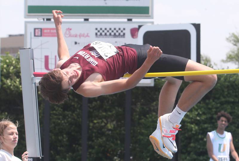 Wheaton Academy's Griffin Schlenbecker competes in the high jump during the IHSA Class 2A Boys Track & Field State Finals on Saturday, May 31, 2025 at Eastern Illinois University in Charleston.