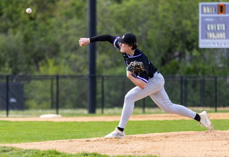Downer’s Grove North pitcher Colin Doyle pitches during a game against Lyons Township in Downers Grove on Monday, May 12, 2025.