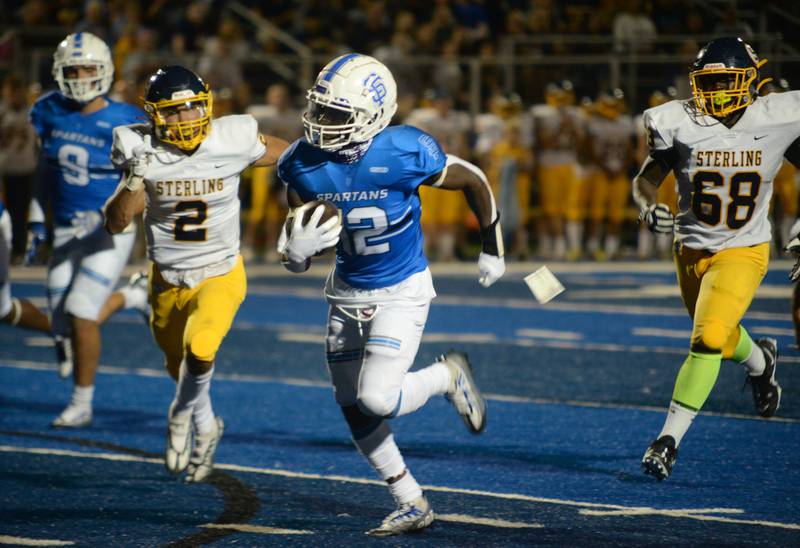 St. Francis's Amari Head makes his way into the end zone  during their home game against Sterling Friday Sept 2, 2022.