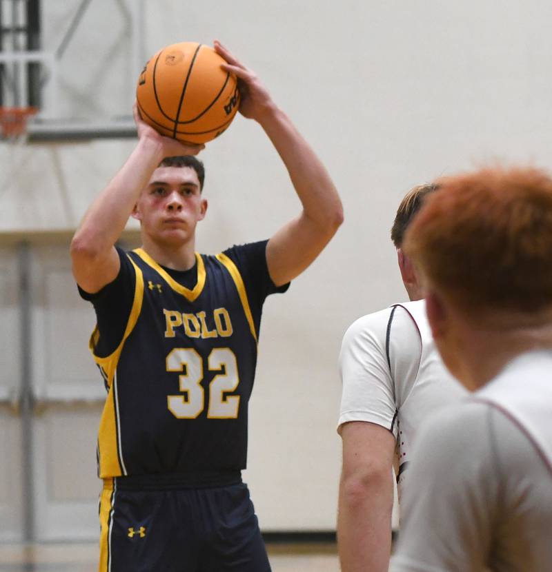 Polo's Korbin Cavanaugh shoots against Forreston on Saturday, Dec. 13, 2025 at the 64th Annual Forreston Holiday Basketball Tournament held at Forreston High School.