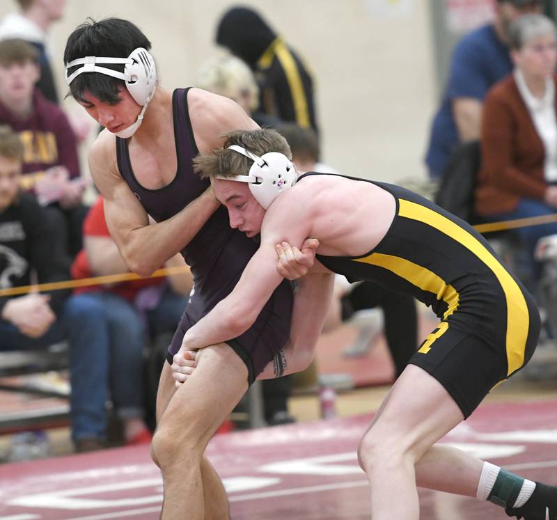 Riverdale's Brock Smith wrestles Dixon's Cade Hey at 138-pounds at the 1A Oregon Wrestling Sectional on Friday night.