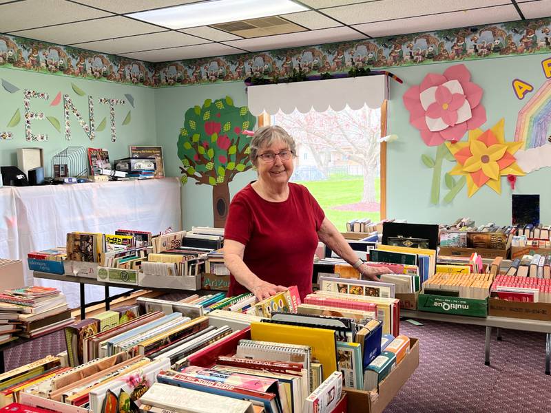 Goldie Behrens will again set up the book room at this fall’s rummage and bake sale at the Yorkville Congregational United Church of Christ.