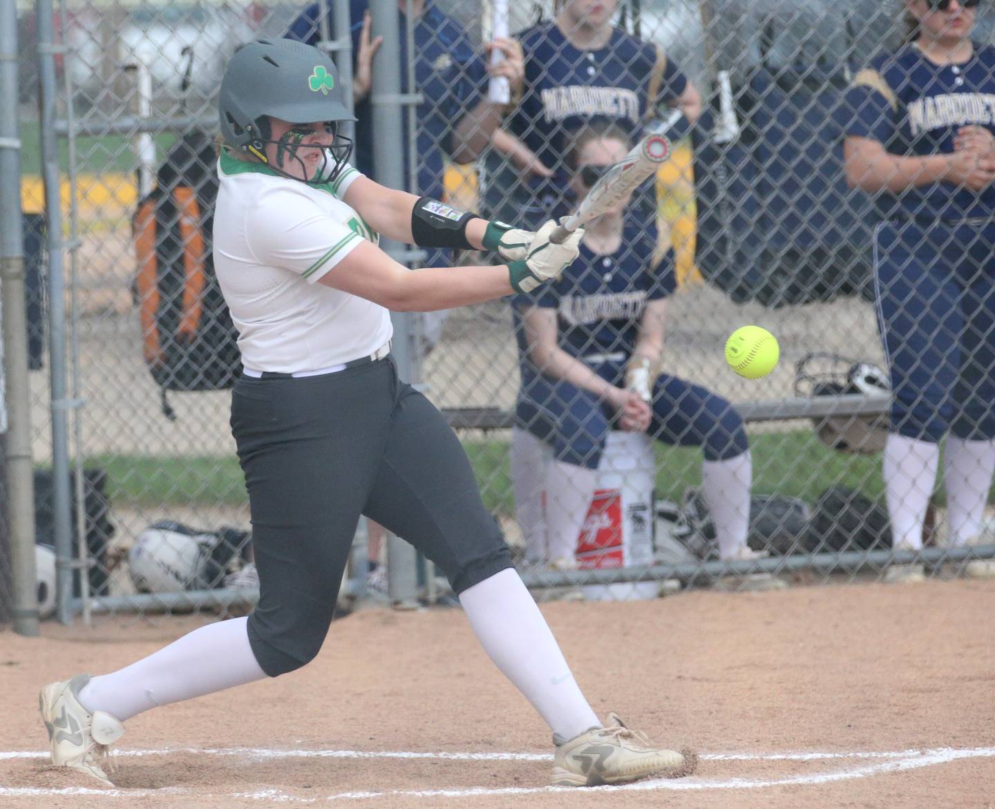 Seneca's Camryn Stecken gets a hit against Marquette on Wednesday, April 19, 2023 in Ottawa.