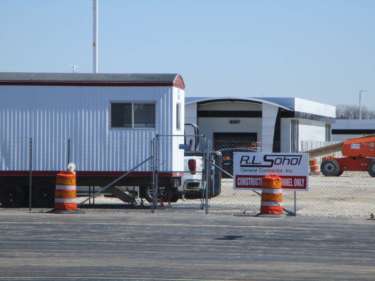 A construction trailer seen on March 28, 2022 sits on a section of the D'Arcy Motors property that will be developed for a new Hyundai dealership.