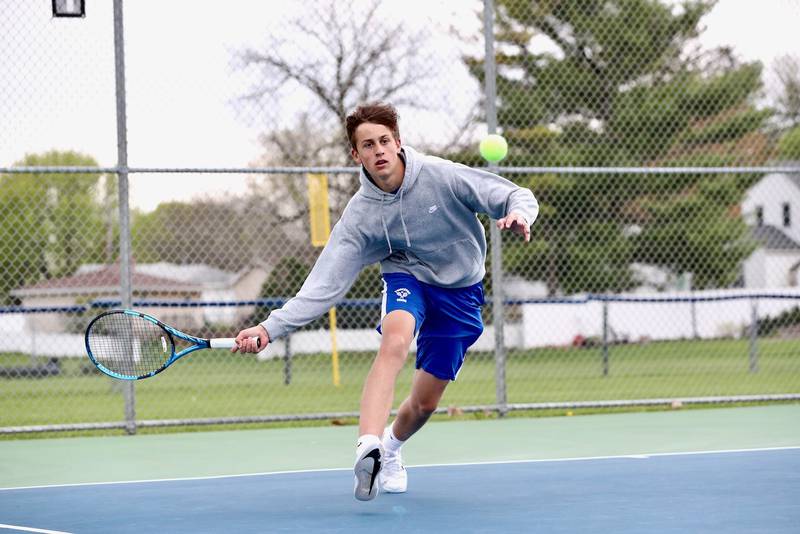 Princeton's Tyson Phillips makes a return at No. 1 singles against St. Bede Tuesday. The Tigers won 6-0.