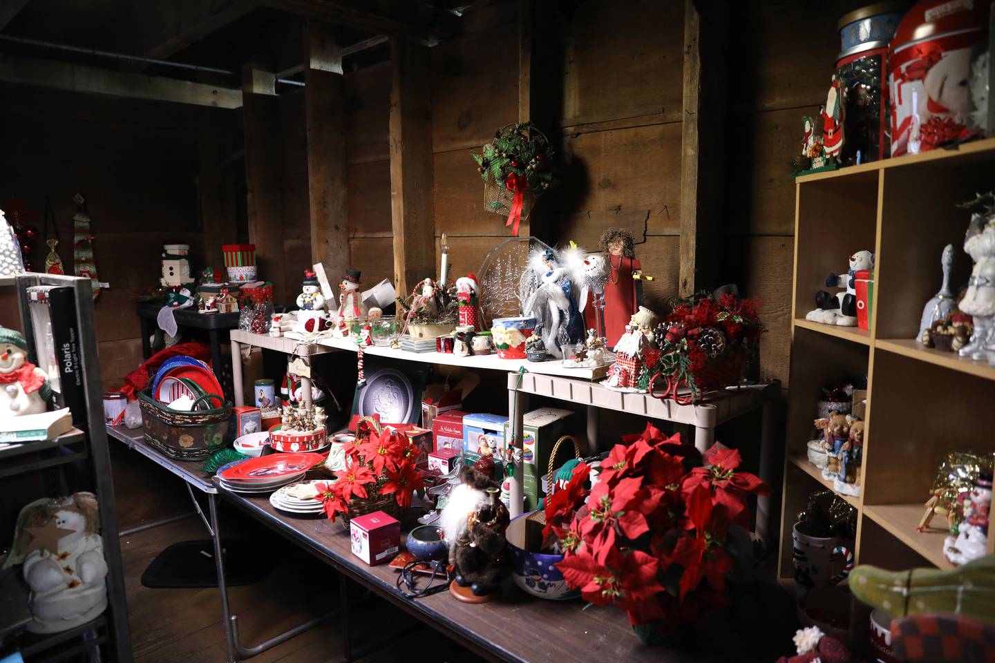 Teri Grandt, foster home coordinator for Aurora-based Rover Rescue, shows the items that will be for sale during the organization’s final barn sale of the season in Oswego. All money from the barn sales go toward veterinarian bills for the dogs and puppies in Rover Rescue’s foster homes waiting for adoption. The sale runs Sept. 13-15, 2024 at 5401 Route 71 in Oswego.