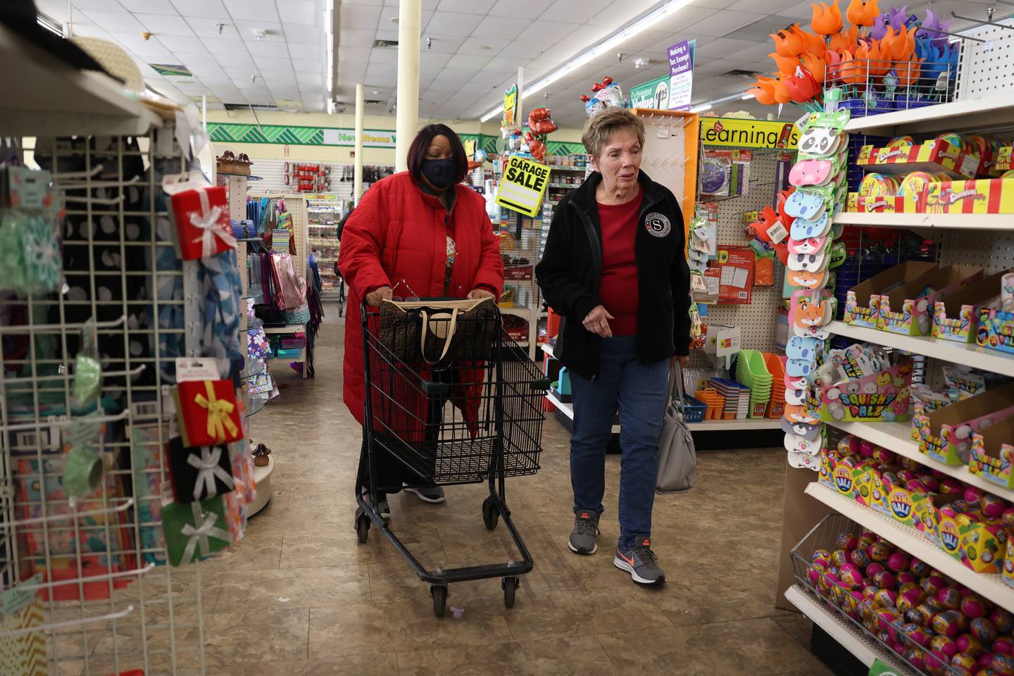 Josephine Simmons, left, and Senior Companion volunteer Karen Stromberger go shopping at a nearby store. Catholic Charities Senior Companion Program offers adults age 55 and older the opportunity  to support and interact with their homebound peers. Wednesday, April 27, 2022, in Crest Hill.