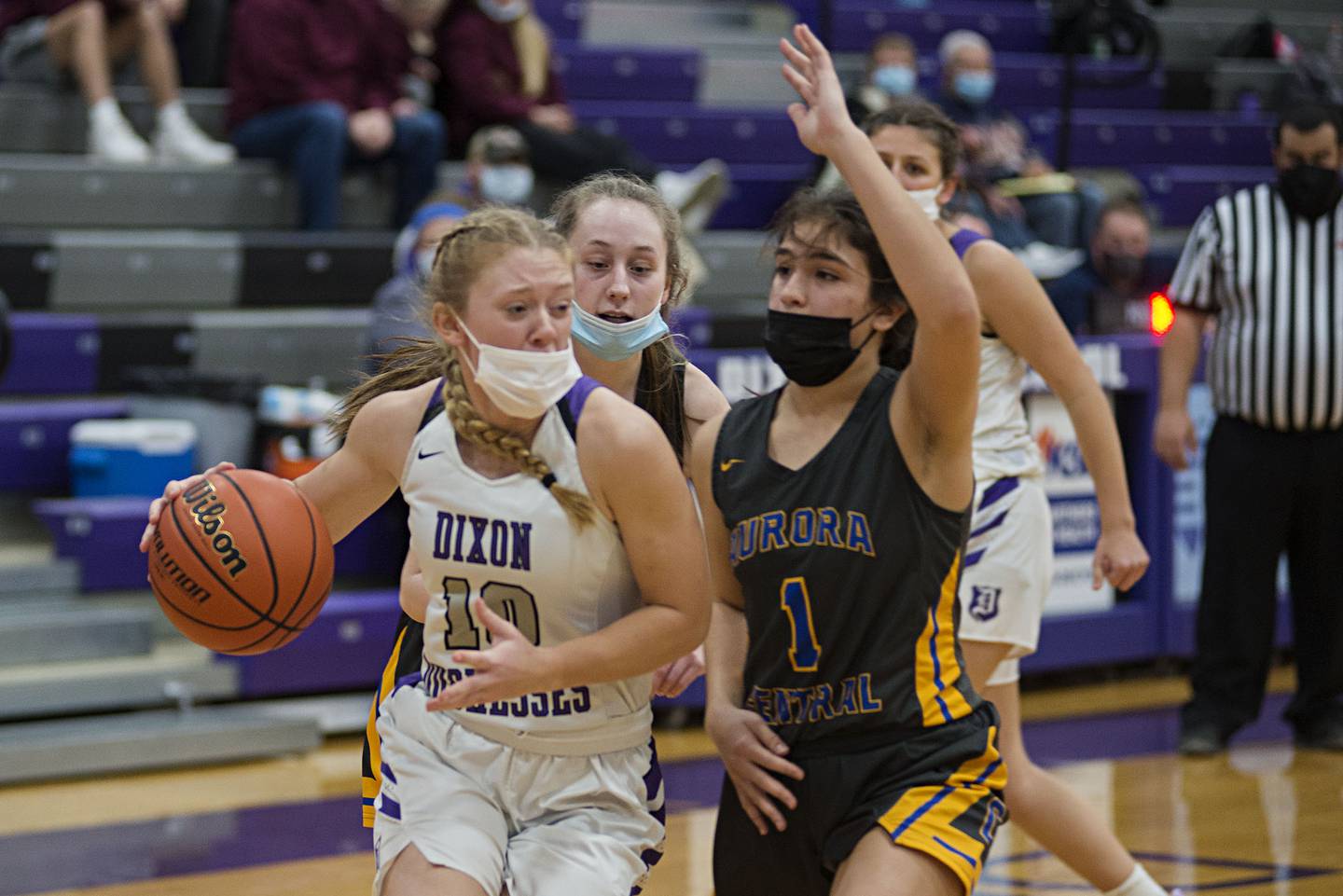 Dixon's Sam Tourtillot drives to the hoop against Aurora Central Monday, Dec. 27, 2021 at the KSB Dixon girls holiday basketball tournament.