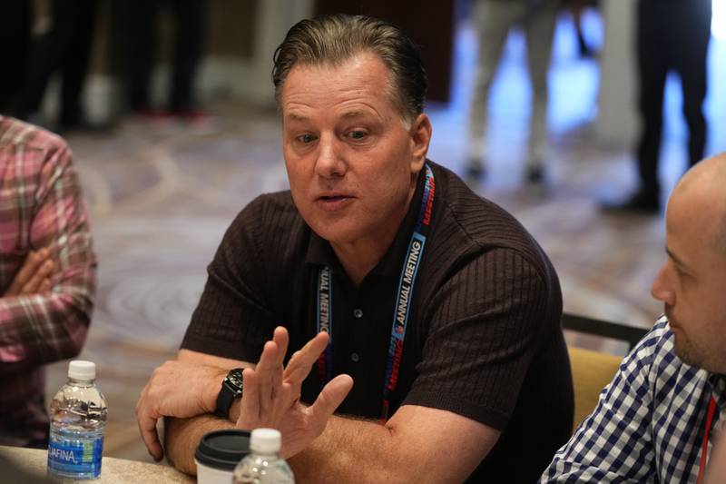 Chicago Bears head coach Matt Eberflus speaks during the NFL owners meetings, Tuesday, March 28, 2023, in Phoenix.