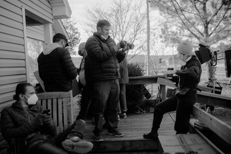 Doug Shaffer, center, a 1991 Geneva High School graduate, produced the recently released feature film “5000 Blankets” for Sony Pictures.