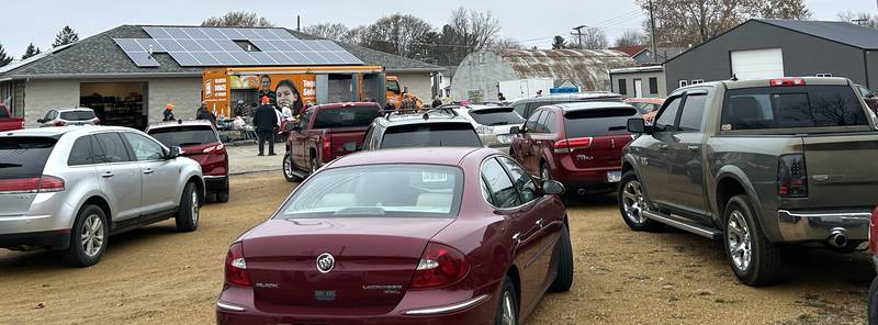People waited in their vehicles to receive food items at the Polo Lifeline Food Pantry on Wednesday, Nov. 19, 2025 when the Northern Illinois Food Bank's mobile market truck was in town.