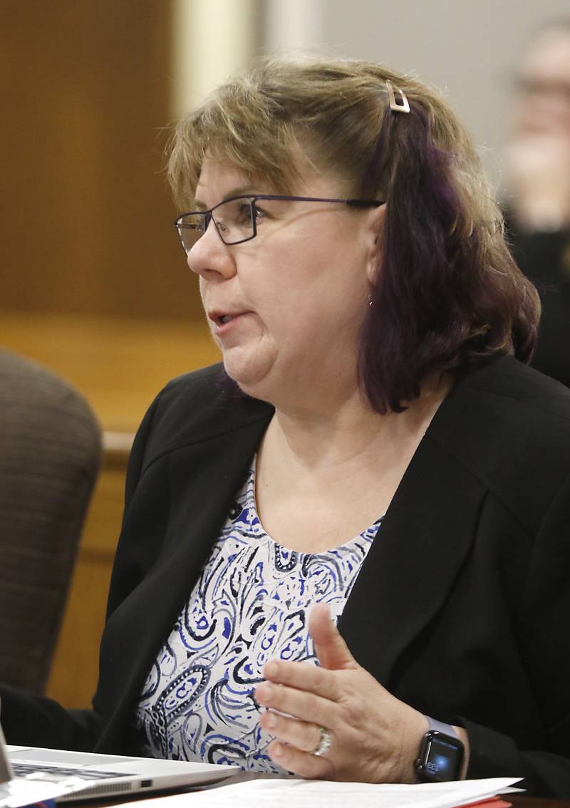 Racine County Assistant District Attorney Diane Donohoo makes an argument during a hearing before Racine County Circuit Court Judge Timothy Boyle on Monday, March 13, 2023, at the Racine County Law Enforcement Center in Racine, Wisconsin. Linda La Roche was convicted last year of first-degree intentional homicide in the death of Peggy Lynn Johnson-Schroeder and is now appealing her conviction.