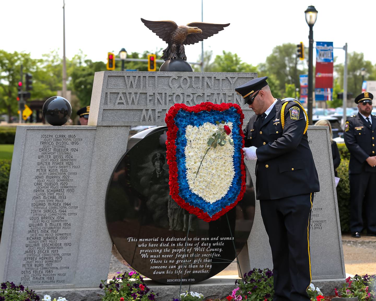 The Lockport Police Honor Guard with the presentation of the wreath at the annual memorial service for fallen police officers. May 18, 2023.