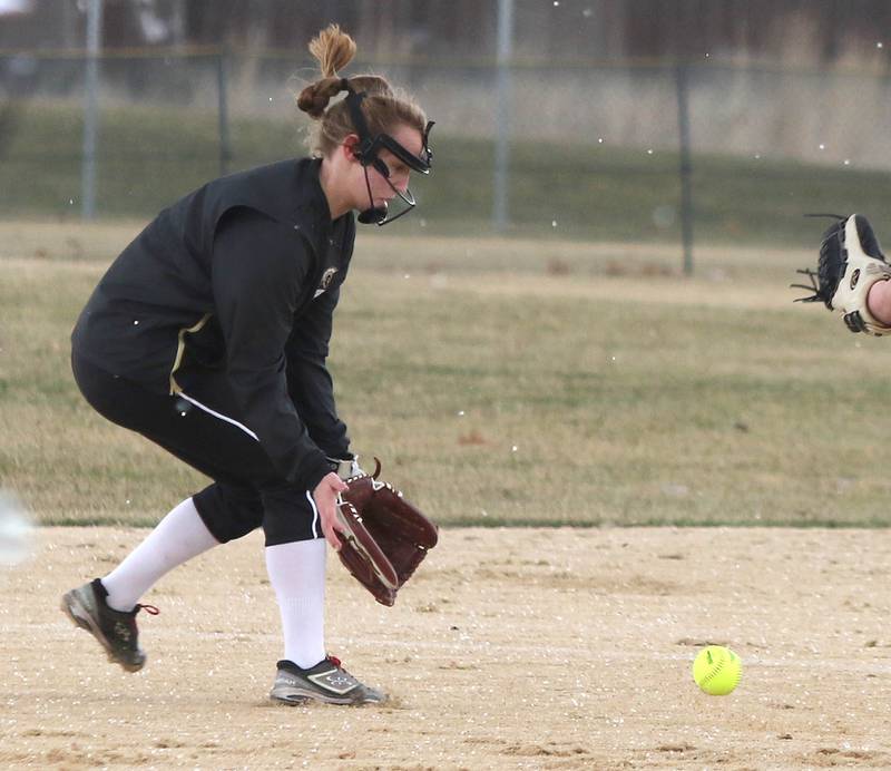 Sycamore second baseman Haley Von Schnase fields a grounder during their game against Harlem Friday, March 25, 2022, at the Sycamore Community Sports Complex.