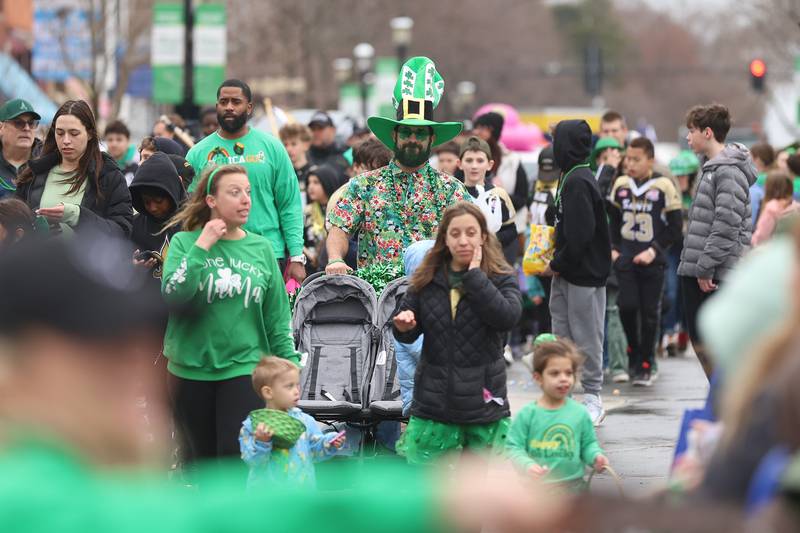 A member of the Plainfield Saints youth football program wears the Irish attire at the annual Plainfield Hometown Irish Parade on Sunday, March 15, 2026 in Plainfield.