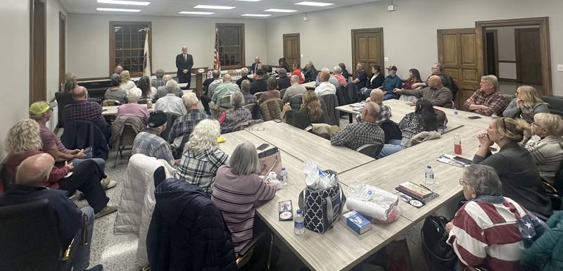 Edward "Ed" Jauch, a former Spring Valley police officer and drug enforcement agent, speaks during a meet and greet on Tuesday, Nov. 18, 2025 at the Prouty Building in Princeton. Jauch announced his bid in May 2025. He has 34 years of law enforcement experience.