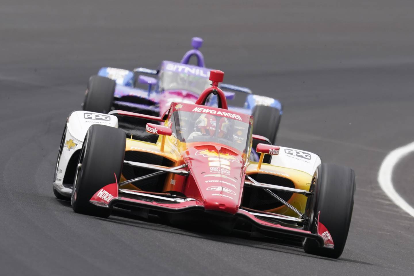 Josef Newgarden competes during the Indianapolis 500, Sunday, May 28, 2023, at Indianapolis Motor Speedway.