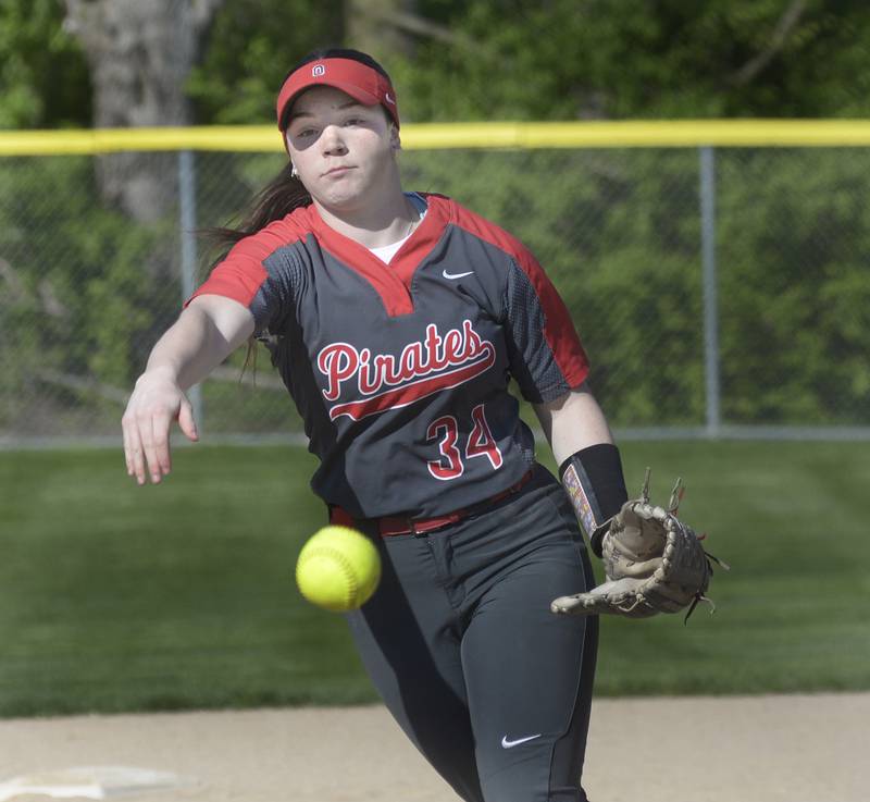Ottawa starting pitcher Maura Condon let’s go with a pitch Wednesday against Rochelle.