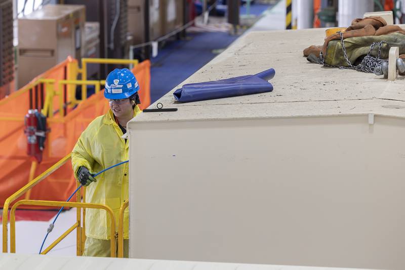 Contractors work on scene at the Byron Nuclear Power Station Wednesday, April 16, 2025. A planned outage shut down Plant 2 so refueling and maintenance can be done. This is scheduled every 18 months.