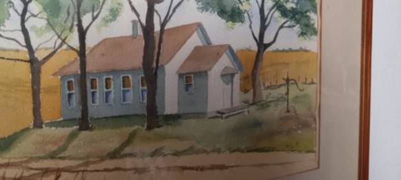 Painting of Kuster School by Lloyd Twig, local Neponset artist. It is hanging it the Hugo Block home on the same sight as the former school.