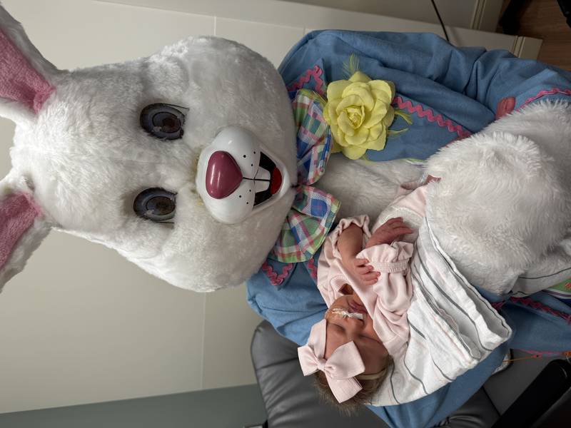 The Easter Bunny visited the 24-bed Amy, Matthew and Jay Vana Neonatal Intensive Care Unit at Silver Cross Hospital in New Lenox to bring Easter cheer to tiny patients, their families and NICU staff.