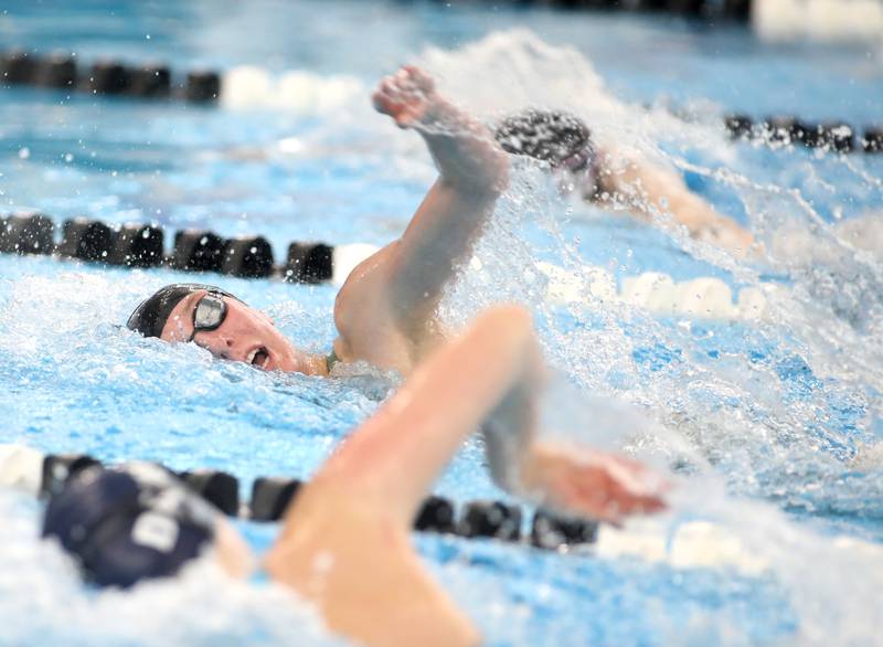 St. Charles North’s Avery Luedke competes in the 200-yard freestyle championship heat during the IHSA Girls State Championships on Saturday, Nov. 16, 2024 at FMC Natatorium in Westmont.