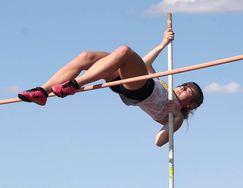 Sterling’s Finley Ryan clears the bar in the pole vault Wednesday, May 8, 2024, during the girls track Class 2A sectional at Rochelle High School.