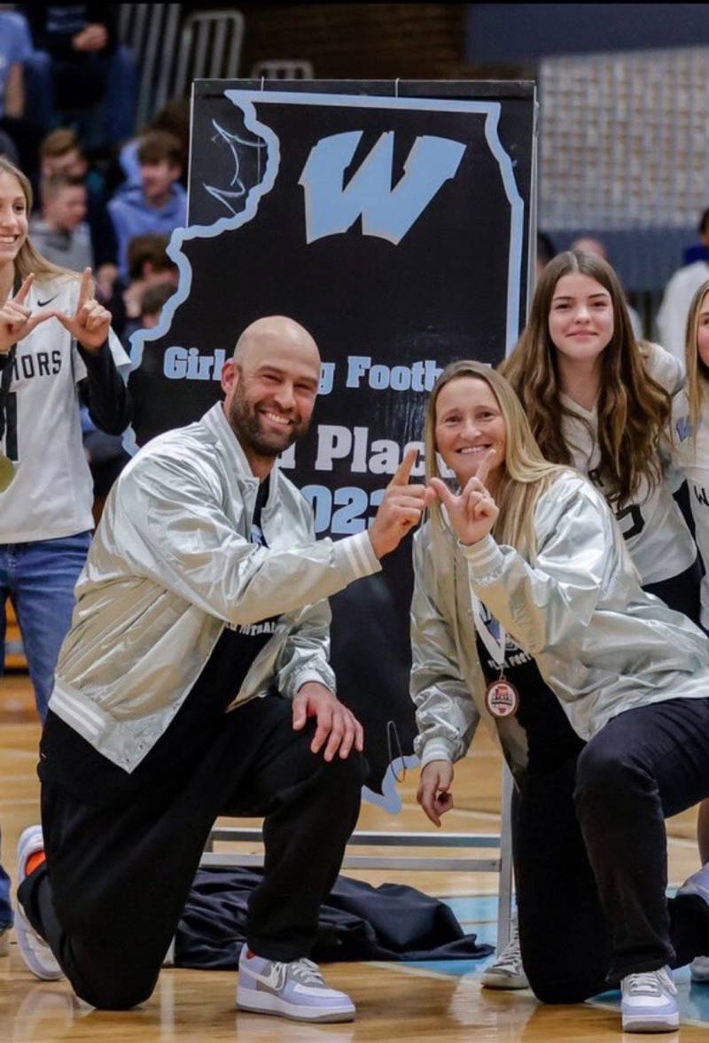 Pictured after Willowbrook's third-place state finish in 2023, Warriors girls flag football co-head coaches Nick Hildreth and Rachel Karos have been invited to serve as coaches for USA Football's Girls National Team Development Program Select Bowl in Los Angeles, June 18-21.