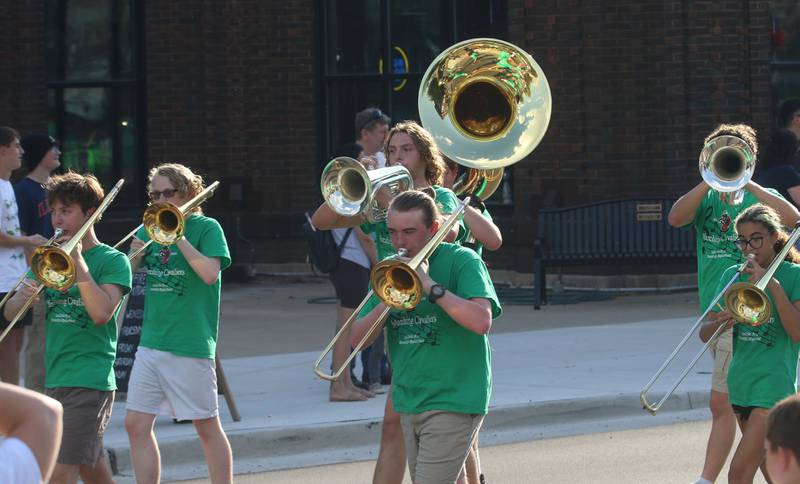 The L-P Marching Band performs during the L-P homecoming parade on Thuesday, Oct. 2, 2025 downtown Peru.