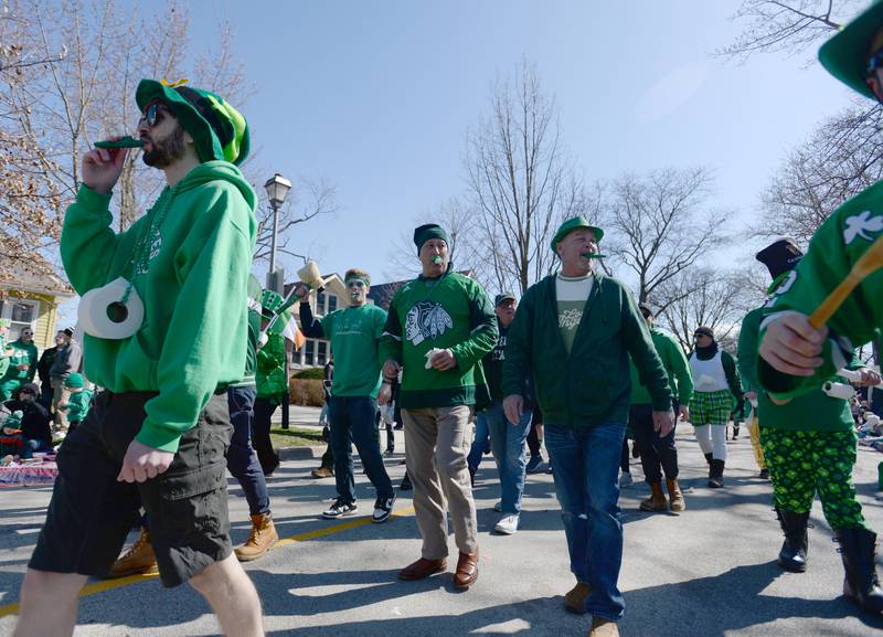 Members of the Elmhurst Armpit Orchestra entertain attendees of the Elmhurst St. Patrick's Day Parade Saturday, March 9, 2024.