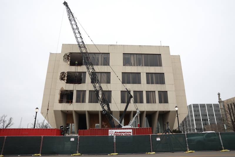 Crews begin demolition of the old Will County Courthouse on Thursday, Dec. 28th 2023 in Joliet.