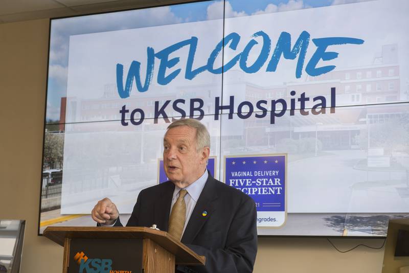 Senator Dick Durbin speaks Thursday, July 7, 2022 about the grant awarded to KSB from the federal government to help update the neonatal unit at the hospital.