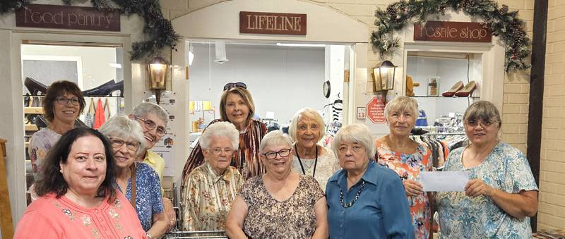 Members of the Oregon Woman’s Club presented a check and donations of food to the Oregon Lifeline food pantry. Pictured, left to right in the front row are: Jan Larson, JoAnn Pryor, Sharon Lung, and Nancy Bartels. Second row: Jan Steward, Sandi Chasm, Barb McNames, Lifeline, Johanna Hahne, Barb Samsel, Christa Young, and Laura Messinger, Lifeline.