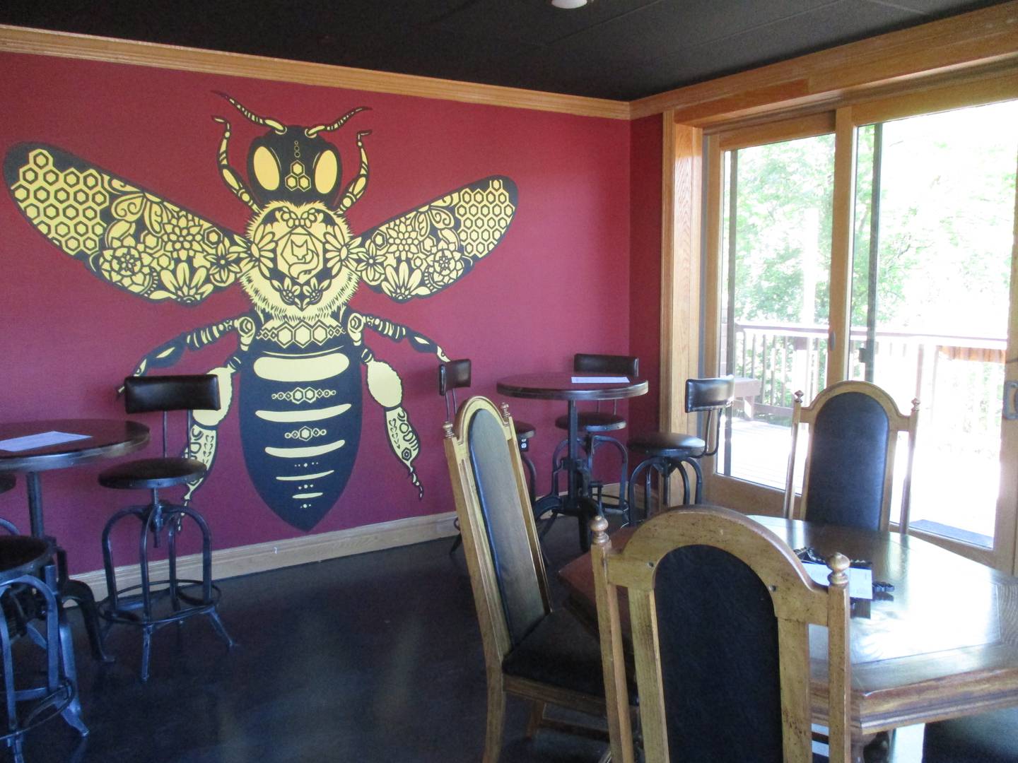 The Bee Room at Yorkville's new Foxes Den Meadery is a cozy place to gather over a drink. It leads to an outdoor deck overlooking the Fox River.