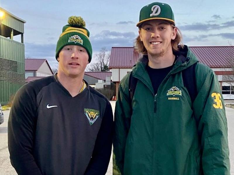 Putnam County products Luke Olson (left) and Luke Carlson were the winning pitchers for Danville College in its sweep over Vincennes on Saturday in Danvillle.