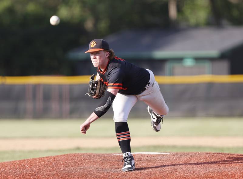 Wheaton Warrenville South's Ryna Adler (9) pitches during the Class 4A York regional semi-final between Wheaton Warrenville South and St. Charles East in Elmhurst on Thursday, May 23, 2024.