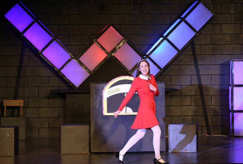 Veruca Salt, played by Maddy Wasilewski, acts out a scene during a performance of Willy Wonka on Thursday, March 16, 2023 at Putnam County High School.